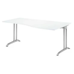 Freiformtisch Berlin - 720 X 2000 X 1200/800 Mm - C-Fuß Design - Weißaluminium/weiß 110161 -Büromöbel Geschäft 09a38b63 37a3 4ff0 9822 3747dd82a108
