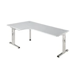 Freiformtisch Canberra - 650-850 X 1800 X 1000/800 Mm - C-Fuß Design - Weißaluminium/nussbaum -Büromöbel Geschäft 159075ab c445 4e32 83b8 cba6d9d3c597 3
