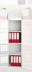 Büroregal, Eckregal, Fachl. 60kg, 5xStahlboden, Einseitig, Korpus Weiß, Ebenen Weiß