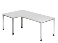 Freiformtisch Helsinki - 680-760 X 2000 X 1200/800 Mm - 4-Fuß-Gestell - Weißaluminium/lichtgrau -Büromöbel Geschäft 1d9c6dad e829 4a55 99eb 641e2eeeaa15