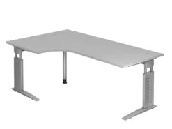 Freiformtisch Helsinki - 680-760 X 2000 X 1200/800 Mm - 4-Fuß-Gestell - Weißaluminium/lichtgrau -Büromöbel Geschäft 209a1d91 d98a 47be a42d 5a6f83ef53dd 2