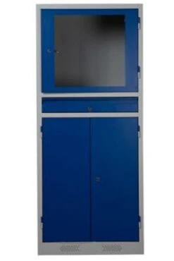 PC-Schrank, HxBxT 1810x1100x800mm, Monitorfach, 2 Fächer, Schrank, Korpus RAL7035, Front RAL5010, Platte Buche -Büromöbel Geschäft 2e4a8bcf a44a 4fc3 8431 9abc7010766e 2