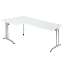 Freiformtisch Berlin - 720 X 2000 X 1200/800 Mm - C-Fuß Design - Weißaluminium/weiß 110161
