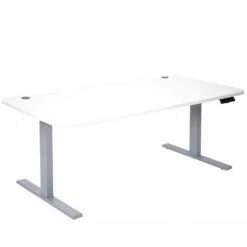 Schreibtisch HWC-D40, Computertisch, Elektrisch Höhenverstellbar 160x80cm 53kg ~ Hellbraun, Grau -Büromöbel Geschäft 64679bb0 7a46 4148 9fbc 1c979f78c94b