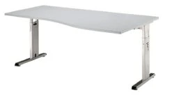 Freiformtisch Osaka - 650-850 X 1800 X 1000/800 Mm - C-Fuß Design - Weißaluminium/ahorn -Büromöbel Geschäft 6e16ba53 a7aa 45f6 b1b3 9a2f5689b17c