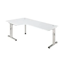 Freiformtisch Osaka - 650-850 X 2000 X 1200/800 Mm - C-Fuß Design - Weißaluminium/ahorn -Büromöbel Geschäft 8daa23d0 9ea1 4b93 b65e 8a89cb244773