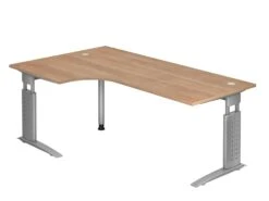 Freiformtisch Osaka - 650-850 X 1800 X 1000/800 Mm - C-Fuß Design - Weißaluminium/ahorn -Büromöbel Geschäft a3726c3f f13a 4632 8426 6fd6db629430