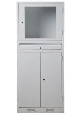 PC-Schrank, HxBxT 1810x1100x800mm, Monitorfach, 2 Fächer, Schrank, Korpus RAL7035, Front RAL5010, Platte Buche -Büromöbel Geschäft a68c89db fd7a 4c58 a870 cef3a55295e9 4