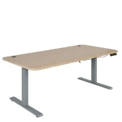 Schreibtisch HWC-D40, Computertisch, Elektrisch Höhenverstellbar 160x80cm 53kg ~ Hellbraun, Grau
