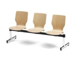 Traversenbank, 3 Sitze, BxT 1800x600mm, Sitzschale Holz Buche, Rückenform Tailliert, T-Fuß Verchromt