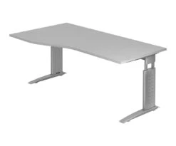 Freiformtisch Canberra - 650-850 X 1800 X 1000/800 Mm - C-Fuß Design - Weißaluminium/nussbaum -Büromöbel Geschäft c7778d84 8cf0 4a3a 8062 97265313d702 2