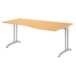 Freiformtisch Berlin - 720 X 1800 X 1000/800 Mm - C-Fuß Design - Weißaluminium/buche 110152