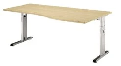 Freiformtisch Osaka - 650-850 X 1800 X 1000/800 Mm - C-Fuß Design - Weißaluminium/ahorn