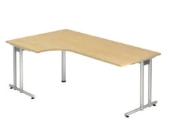 Freiformtisch New York - 720 X 2000 X 1200/800 Mm - C-Fuß Design - Weißaluminium/nussbaum 110564 -Büromöbel Geschäft f33c98bd 7994 4ded b12e 12fddbb95ae3